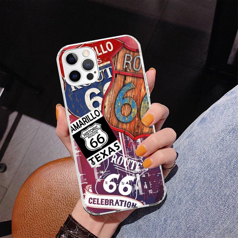 America Route 66 Phone Case For iPhone 17 Air 16 Pro Max 16E 15 + 14 Plus 11 12 13 Mini 7 8 SE Gift Print Cover Fundas