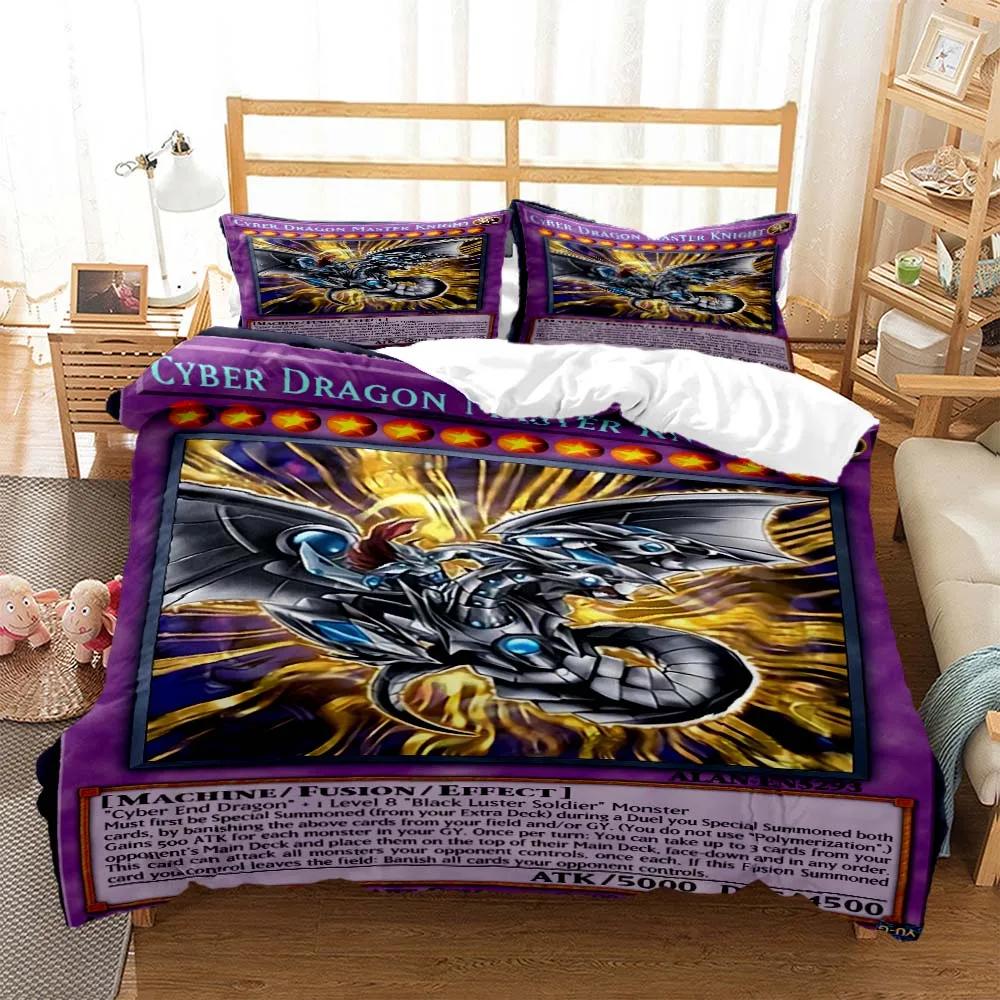 Anime Yu-Gi-Oh Zestaw pościeli z kartami do gry Chłopcy Dziewczęta Rozmiar Twin Queen Poszwa na kołdrę Poszewka na poduszkę Łóżko Dzieci Dorosły Moda Tekstylia domowe