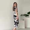 2024 Summer Women's Color Block Fly Sleeve Bodycon Long Dress