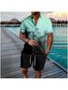 Fashionable Hawaiian Palm Tree 3D Print Men’s Set: Short-Sleeve Shirt and Loose Casual Beach Shorts