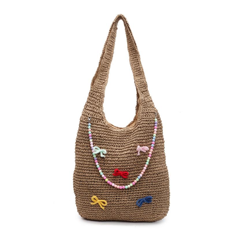 2025 summer beach bag woven bag vacation vegetable basket woven bag large capacity shoulder bag portable straw bag