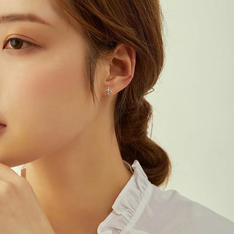 925 Silver Plane Earrings Women Simple Wedding Jewelry Accessories