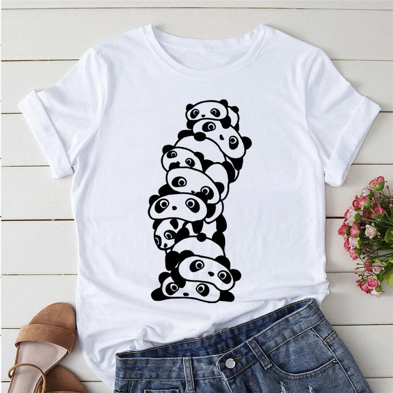 Summer Tshirts Cartoon T Shirt Unisex Kawaii Panda Yoga Print Graphic T Shirts Cute Girl Harajuku Anime Cartoon Female Clothes