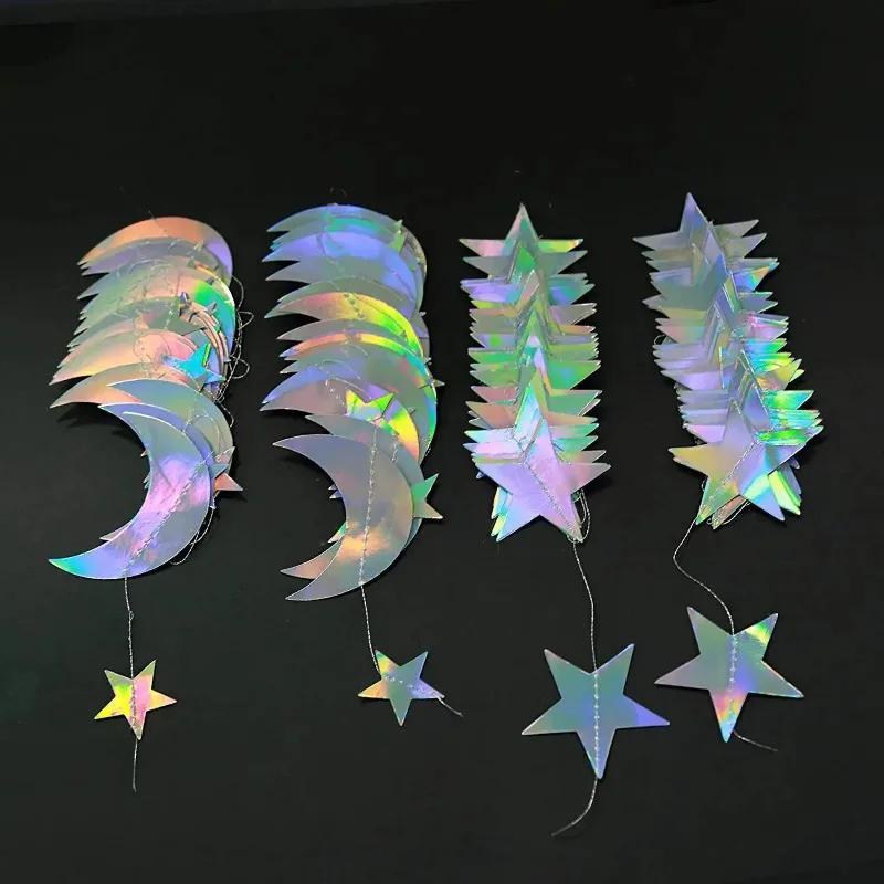 Girls Boys Baby Shower Laser Silver Star Paper Garland Banner Christmas Wedding Birthday Theme Holiday Party Hanging Decoration