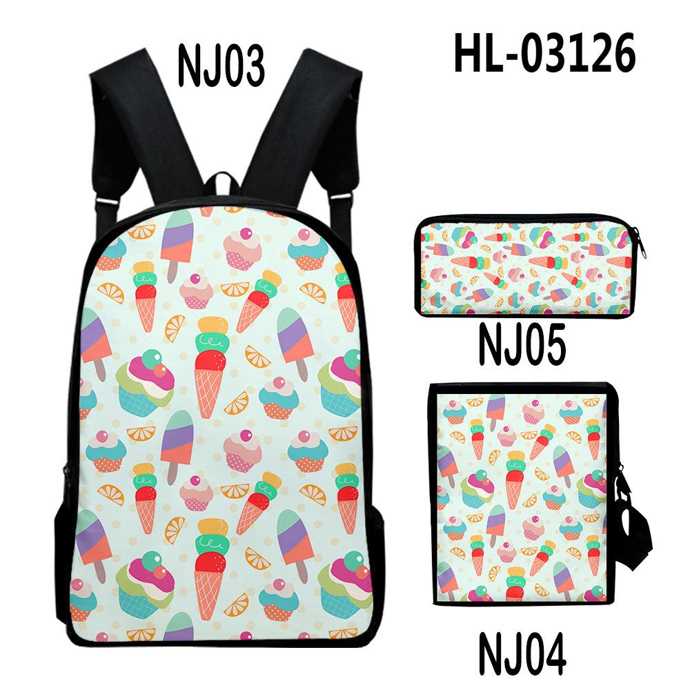 Harajuku Popular Cool Food 3D Print 3pcs/Set Pupil School Bags Laptop Daypack Backpack Inclined Shoulder Bag Pencil Case