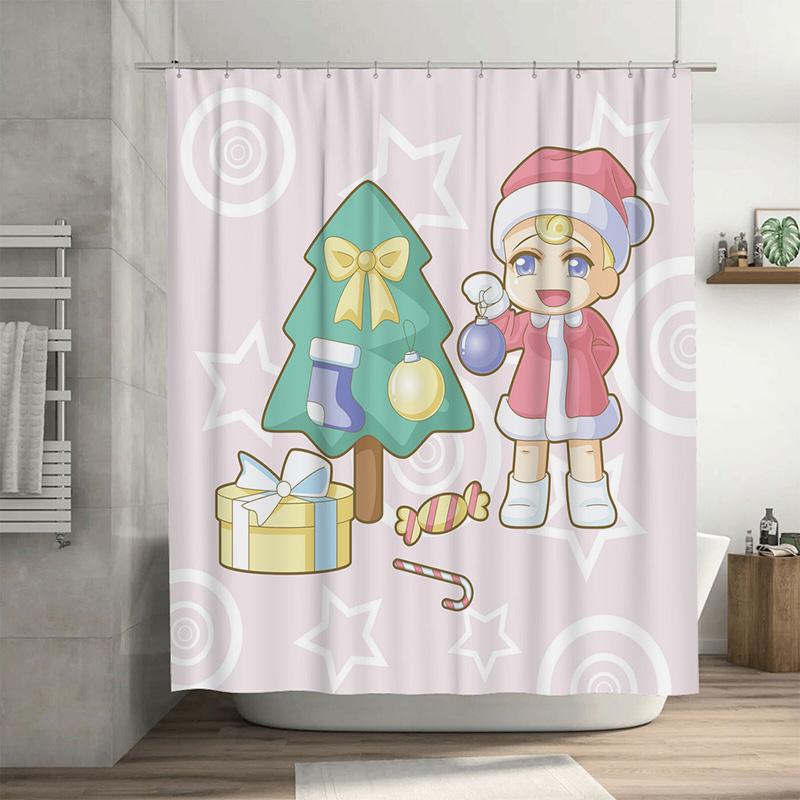 

Tu Christmas Shower Curtain Festive Holiday Decor Santa Claus Pattern Waterproof Bathroom Decor Home Textile Holiday Gift W60H190(CM)-1 Pcs