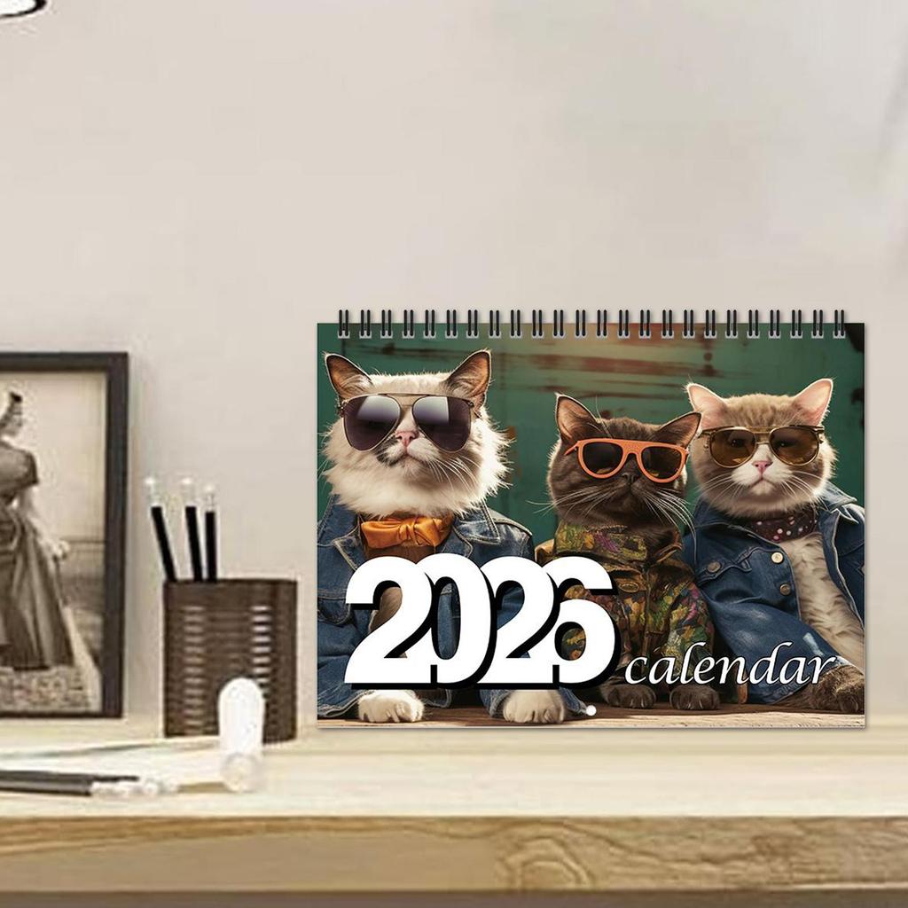 2026 Cat Themed Wall Calendar 12-Month Fashion Cat Decor with Twin-Wire Binding Cute Planner for Home Office & Family Scheduling