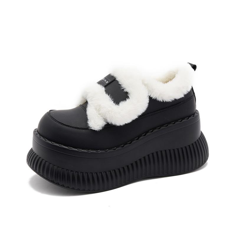 Platform-soled Loafers for Women's 2025 Autumn and Winter New White Versatile Inner Height-increasing Women's Shoes with Plush Warm Fluffy Shoes F