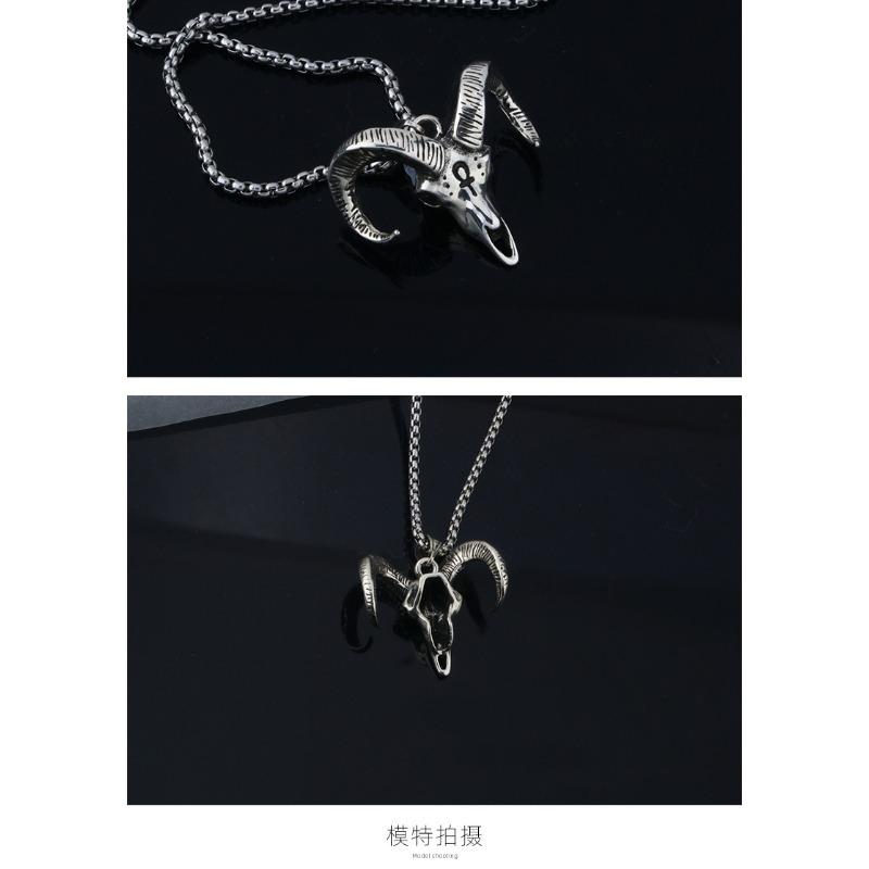 Vintage Goat Head Zodiac Sheep Pendant Necklace For Men Fashion Clavicle Chain