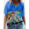Summer Sea Turtle 3D Print T Shirt Women V-Neck Short Sleeve T-shirts Y2k Tops Harajuku Streetwear Oversized Tee Woman Clothing