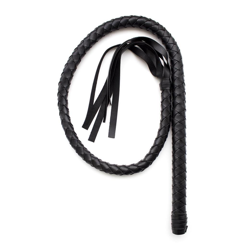 Black Hand-woven Leather Whip - 120cm Erotic Snake Horsewhip for Teaching and BDSM