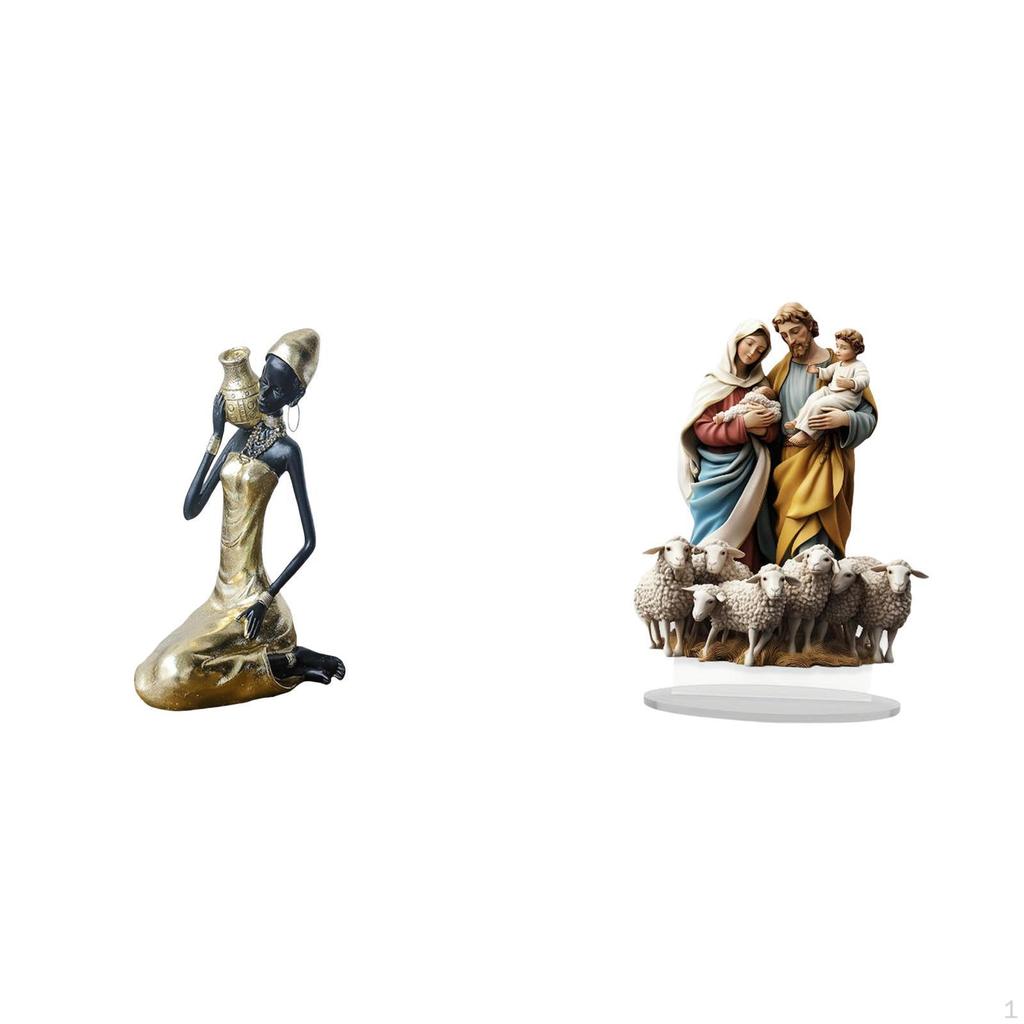 Handmade African Tribal Lady Resin Statue And 2D Acrylic Desktop Decor Unique Tabletop Ornament for