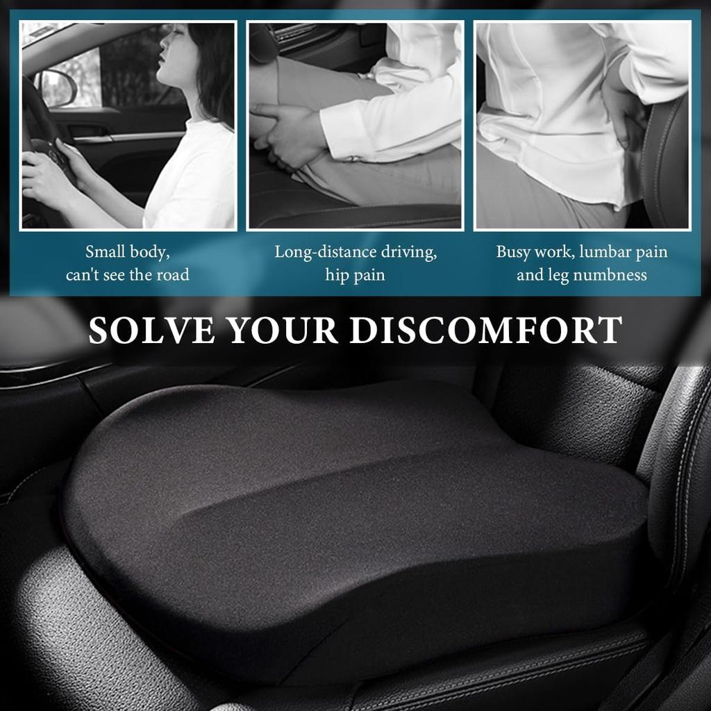 Car Seat Cushion, Comfort Ergonomic Memory Foam Seat Cushion for Tailbone Back Pain Relief, Breathable Car Cushion Suitable for Short People Driver