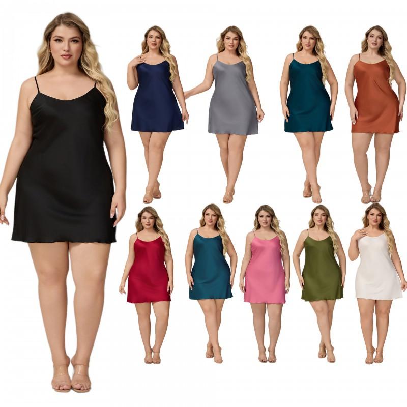 Womens Satin Chiffon Sleep Dress Plus Size V-Neck Sleeveless Nightgown Home Lounge Comfort