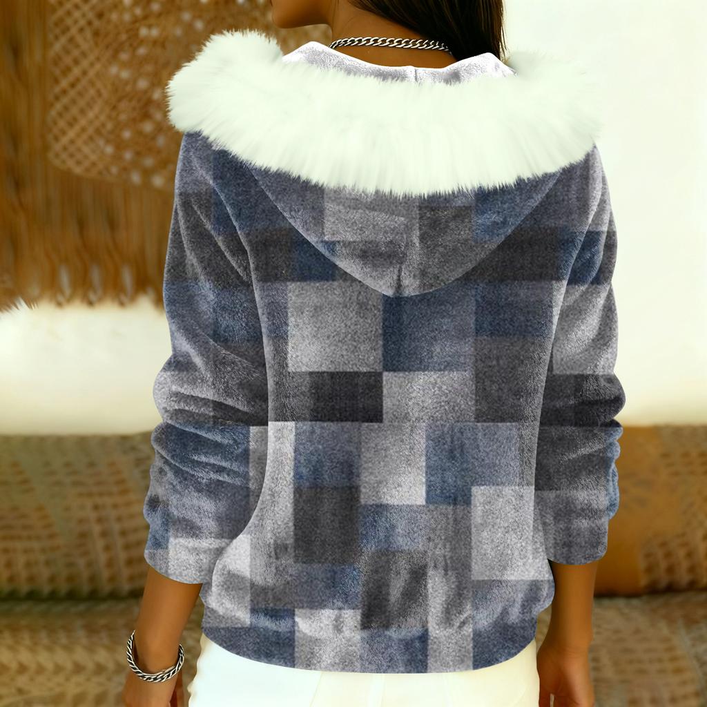 Women's Loose And Comfortable Casual Fashion Half-Zip Hooded Long Sleeve Conventional Printing Top