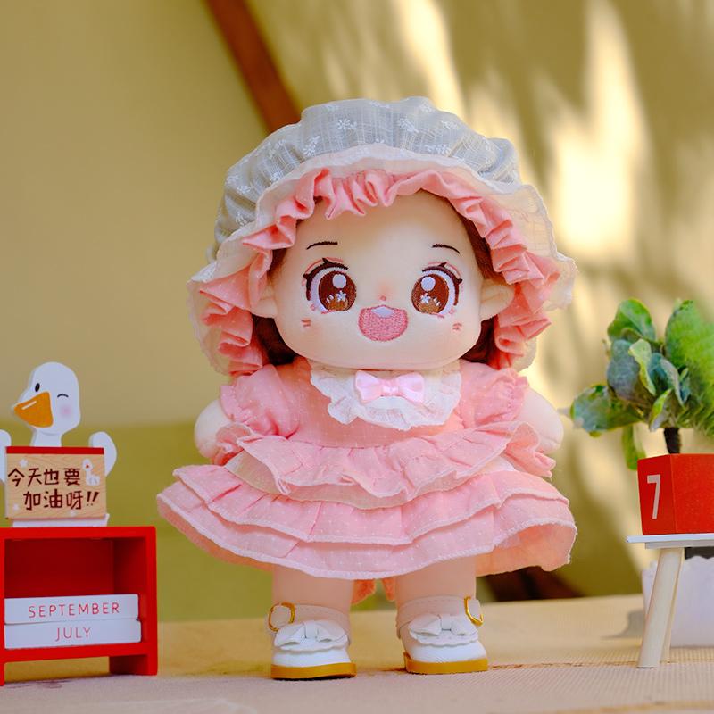 20cm Plush Cotton Doll Cute Dress Girl Summer Day Short Skirt Stuffed Dolls Smile Doll Can Change Clothes Accessory Kids Gift
