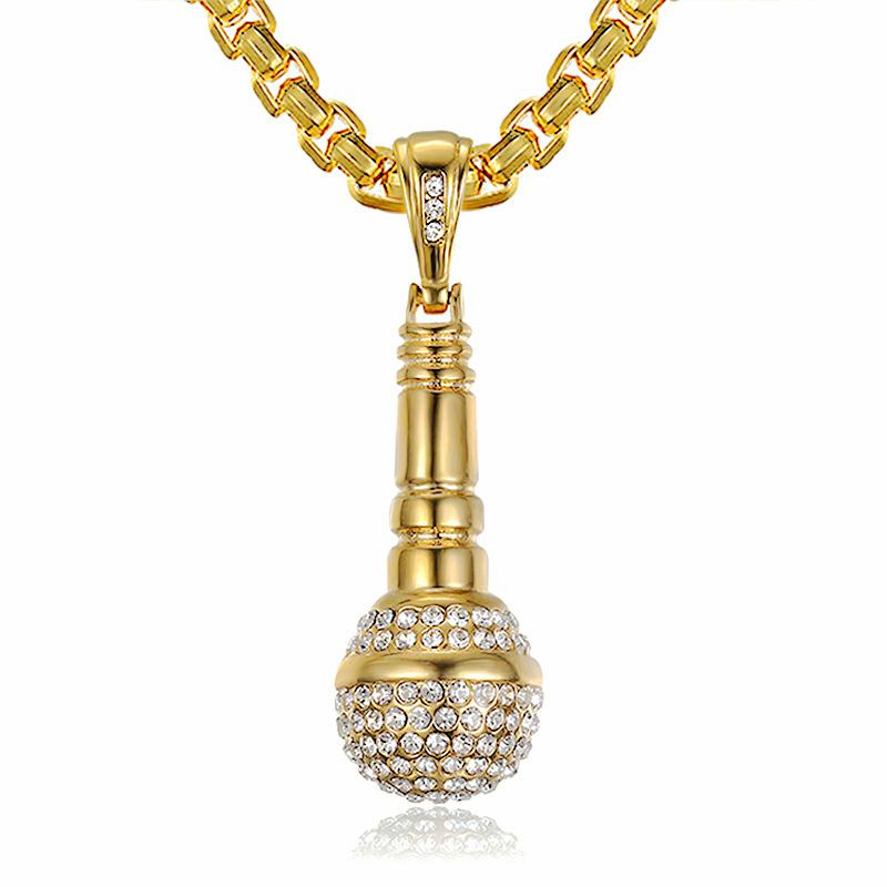 European and American Jewelry, Gold-plated Diamond-encrusted Microphone, Microphone, Pendant, Necklace, 2026. 60CM