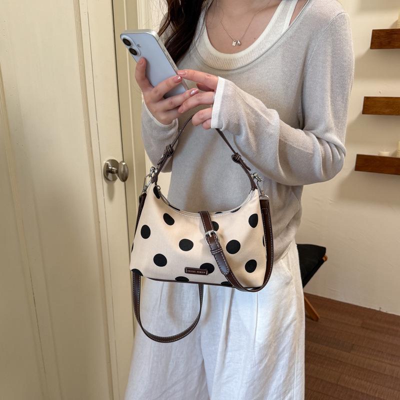Korean Patchwork Polka Dot Linen Tote - Women's 2026 Summer Large Capacity Fashion Crossbody Bag