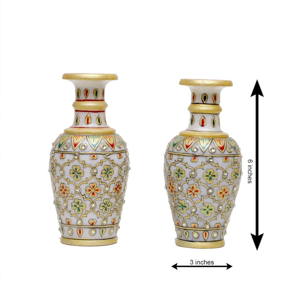 Designová dekorativní mramorová váza na květiny | Kulatý tvar Jaal Meenakari Ručně malovaná práce Dekorativní vázy pro domácí dekoraci