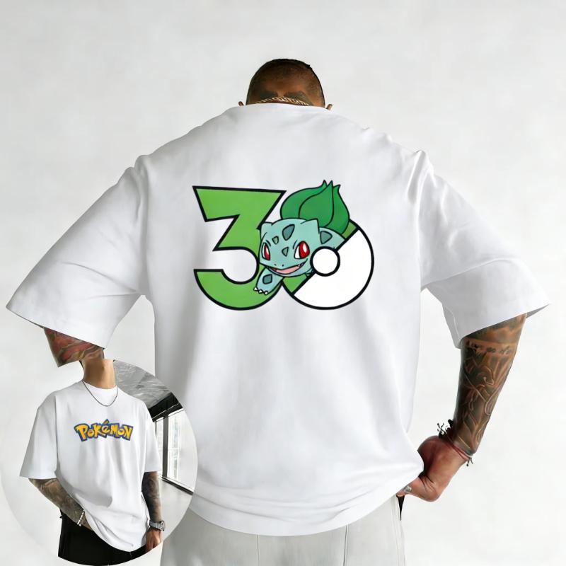 Pokémon 30th Anniversary Bulbasaur Printed Tshirt 2026 Summer Mens and Womens Loose Casual Hip Hop Trendy Short Sleeve Top S