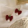 2024 D Retro Wine Red Velvet Rose Pearl Earrings: Hong Kong Style, Autumn/Winter Trend