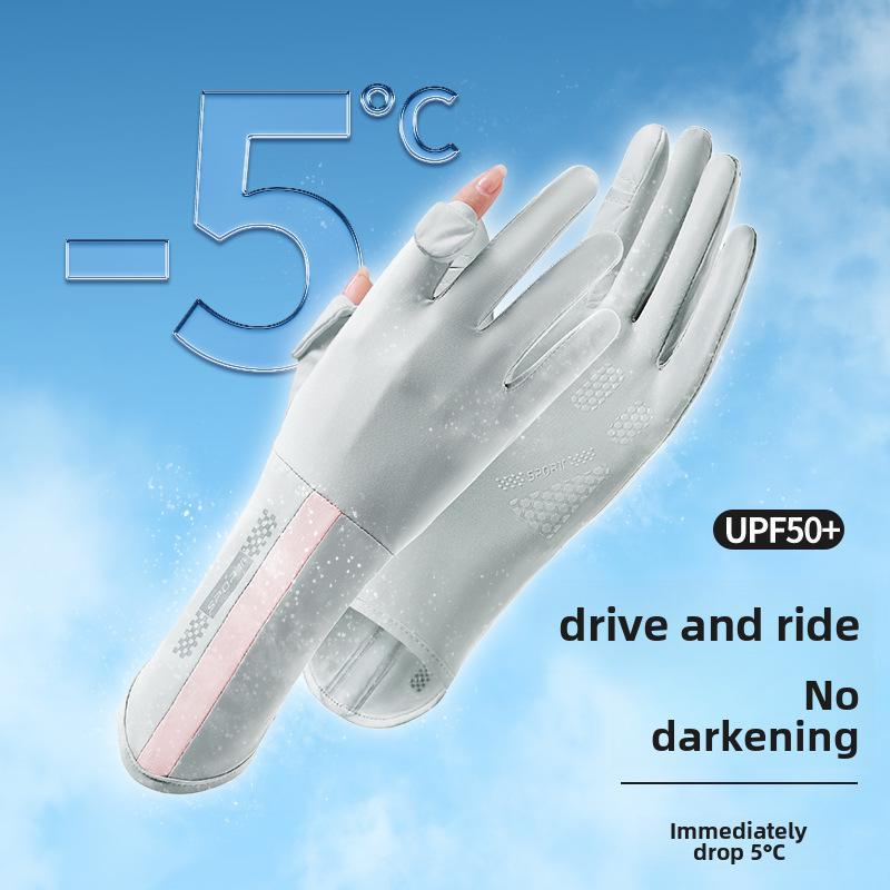 Damskie szybkoschnące rękawiczki z ochroną UV z jedwabiu lodowego z obsługą ekranu dotykowego