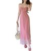 French Polka Dot Backless Spaghetti Strap Dress for Women, Summer Waist-cinching Figure-hugging Skirt, Pure Vacation Style Long Skirt