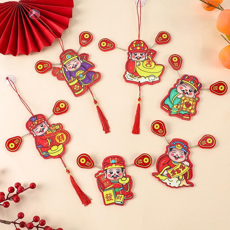 Festive Dual-Use God of Wealth Magnetic Refrigerator Sticker with Suction Cup