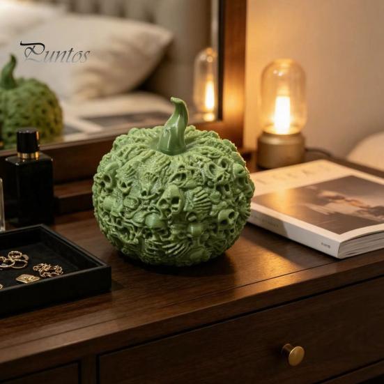 Gifts for Dark Aesthetic Lovers 3D Printed Halloween Skull Pumpkin Decorations, Skeleton Head Desktop Ornament, Decorative Relief Crafts Table