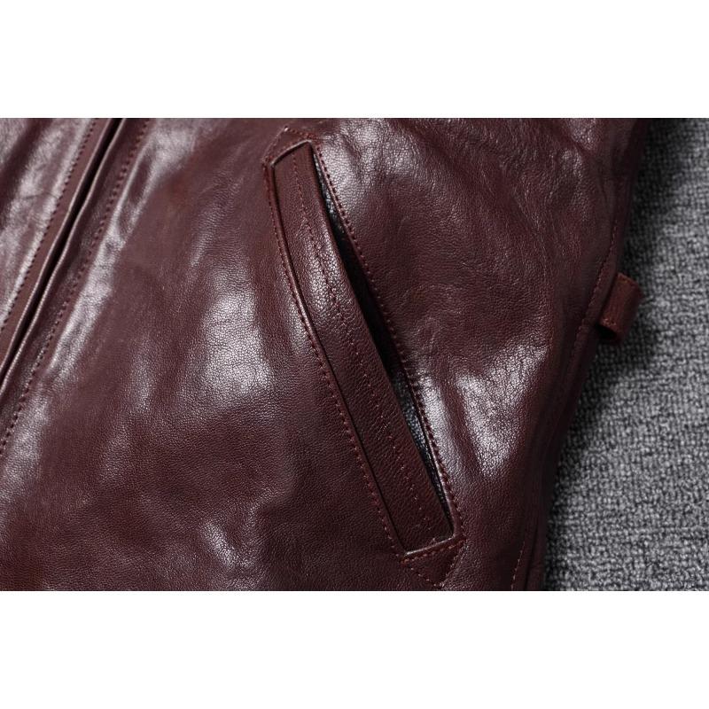 Chinese Size Classical 1930 Style Men Leather Jacket Uncoated Natural Goatskin Leather Soft Slim Spring Autumn