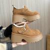 [Yushilai] Suede Thick-soled Warm Short Boots for Women In the Winter of 2025, the New Retro Thick-heeled Temperament Is a Pedal.