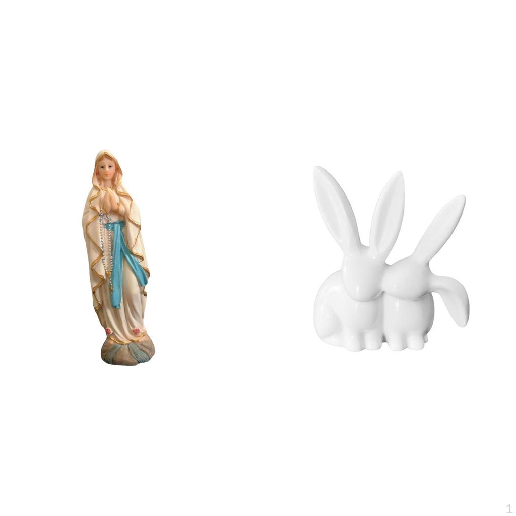 Blessed Lady Mary Bunny Figurine Decorative Resin Sculpture Modern Office Desk Ornament Jesus Animal