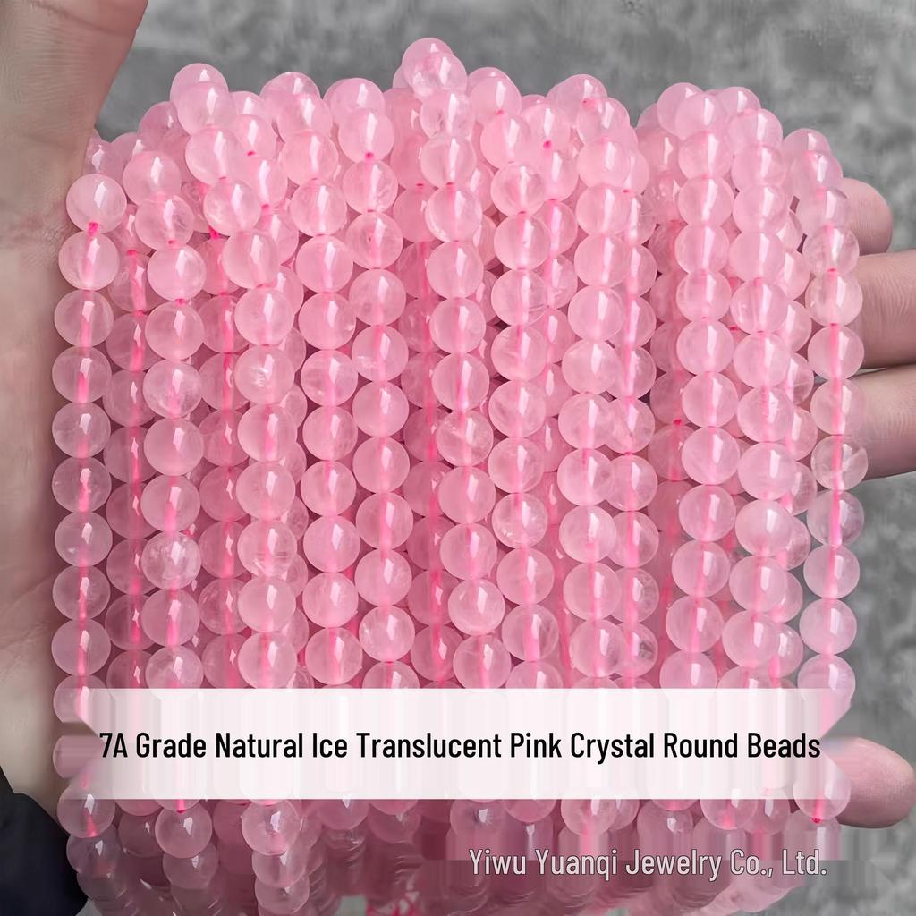 7A Grade Natural Ice Pink Crystal Beads for DIY Jewelry Making – Round & Translucent.
