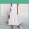 Elegante Vestido Maxi sin Mangas de Algodón y Lino con Ribete para Ropa Casual de Mujer