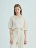 OPENING SUNSHINE Sailor Collar Linen Puff Sleeve Blouse_Beige
