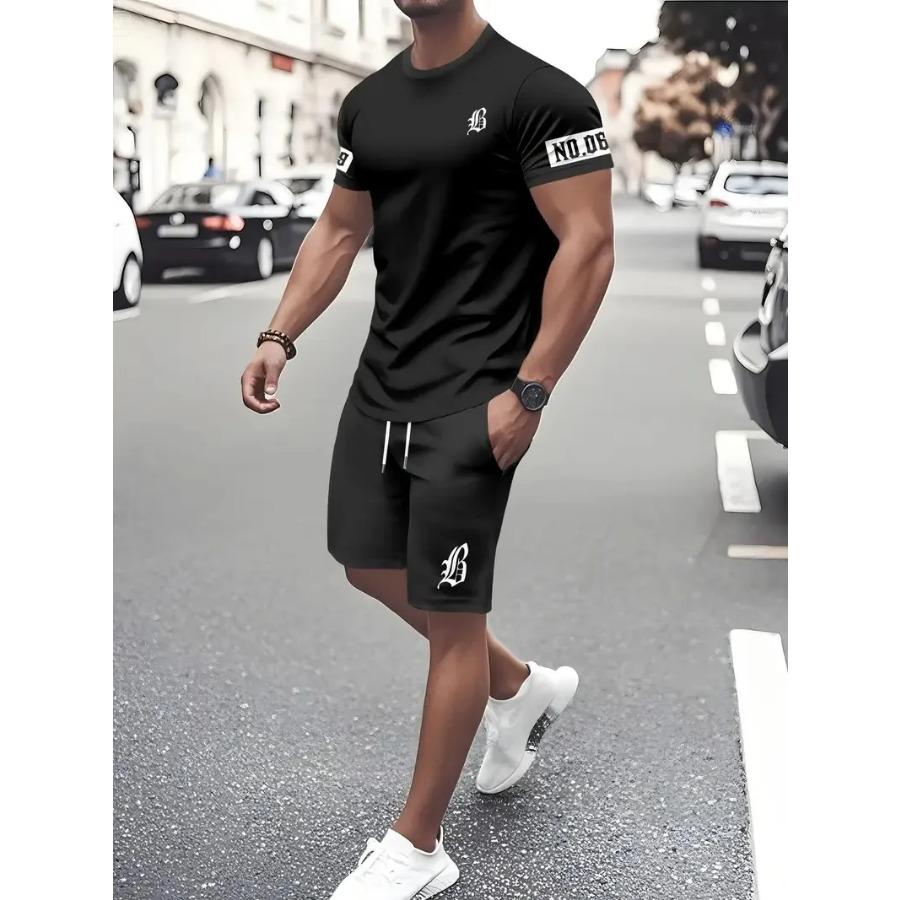 The Sport Wear summer new men's set features street hip-hop casual fashionable comfortable and soft 3D letter pattern printing