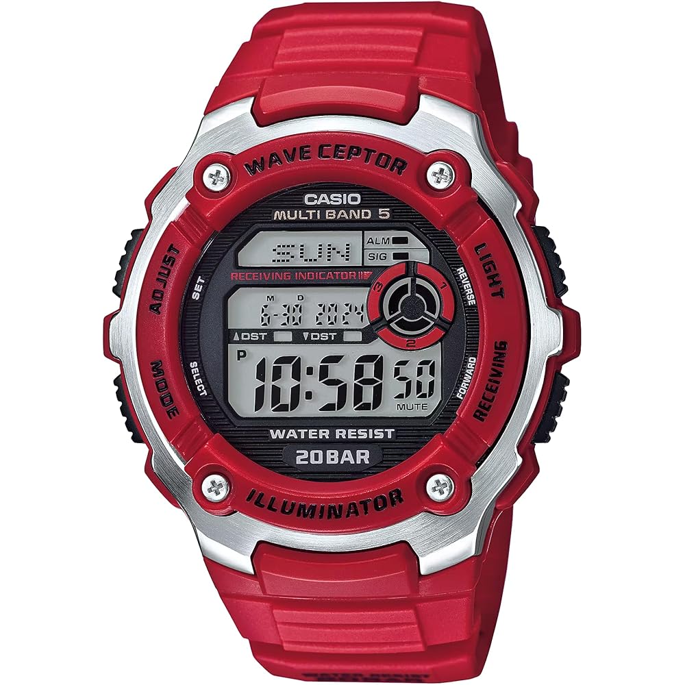 Casio WV200R Digital Watch Red 20 Bar Water Resistant Simple Design Easy Operation