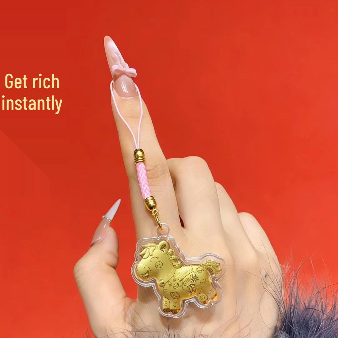 2026 Year of the Horse Phone Chain Pendant:  Ma Shang You Qian  (Instant Wealth) Red Box New Year Bestseller Gift