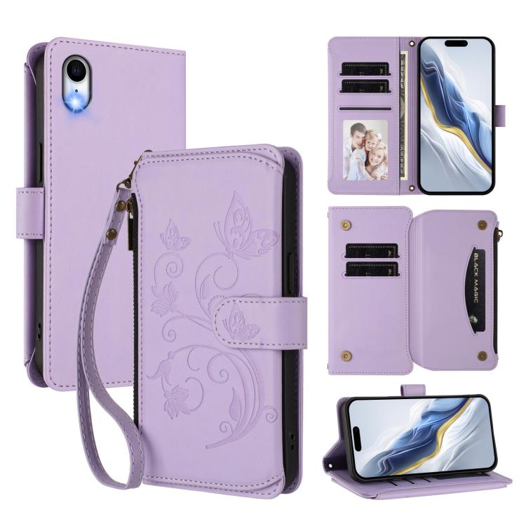 Butterfly Love Flower Multi-card Zipper Wallet Leather Phone Case