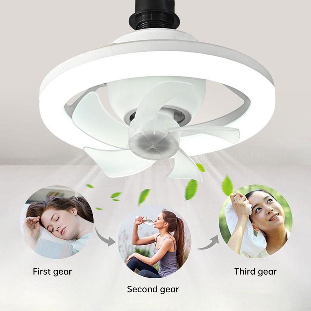 48W E27 360 ° Shaking Head Fan Light Remote Control Ceiling Chandelier Fan Automatic Household Small RGB Ceiling Fan Lamp