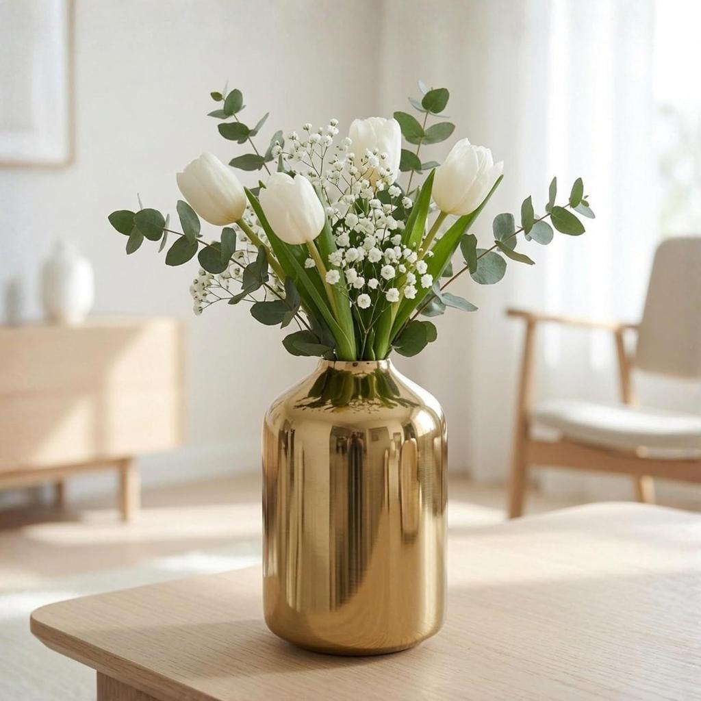 Golden Metal Vase for Home & Office Decor | Flower Vase for Living Room, Dining Table & Corner Decor | Elegant Home Decoration