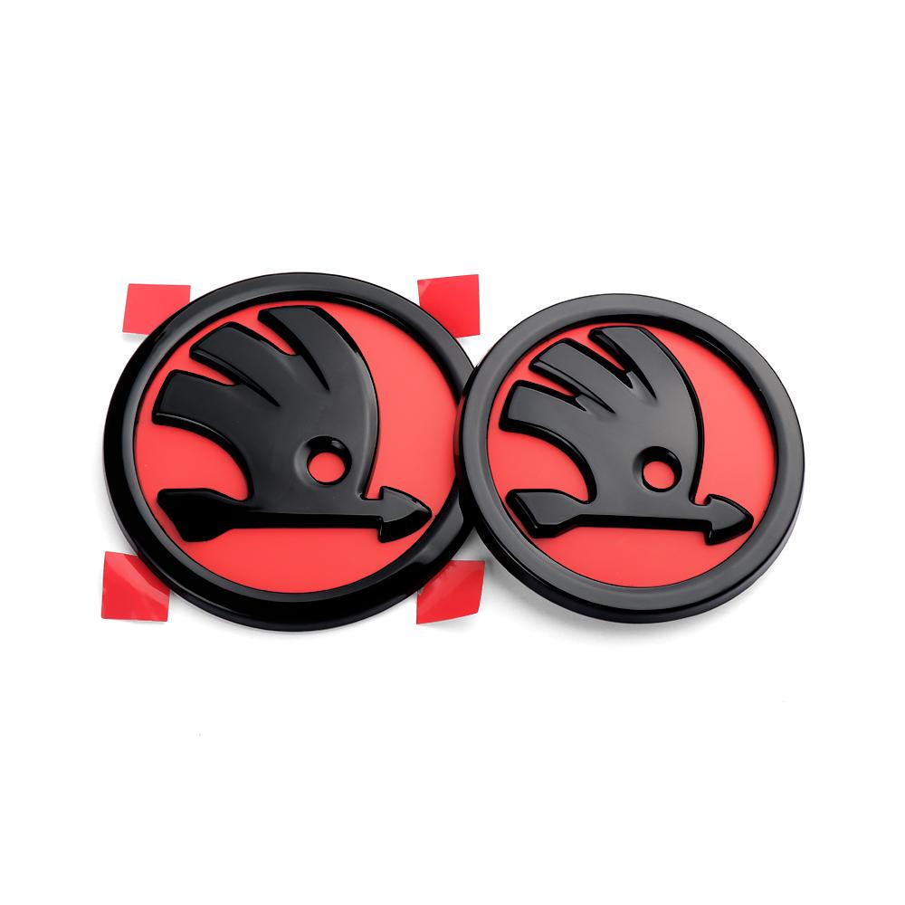 

2025 New 2Pcs For Skoda S Octavia Rapid Fabia A7 Superb KAMIQ Roomster VRS Car ABS Logo Auto Front Hood Emblem Rear Trunk Cover 2pcs 80mm