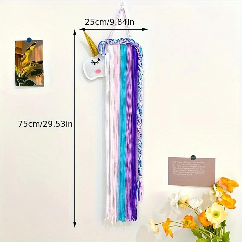 Handmade Boho Unicorn Wall Hanging Organizer - Felt Animal Head Hair Accessory Storage Strip, Charming Room Decor for Girls