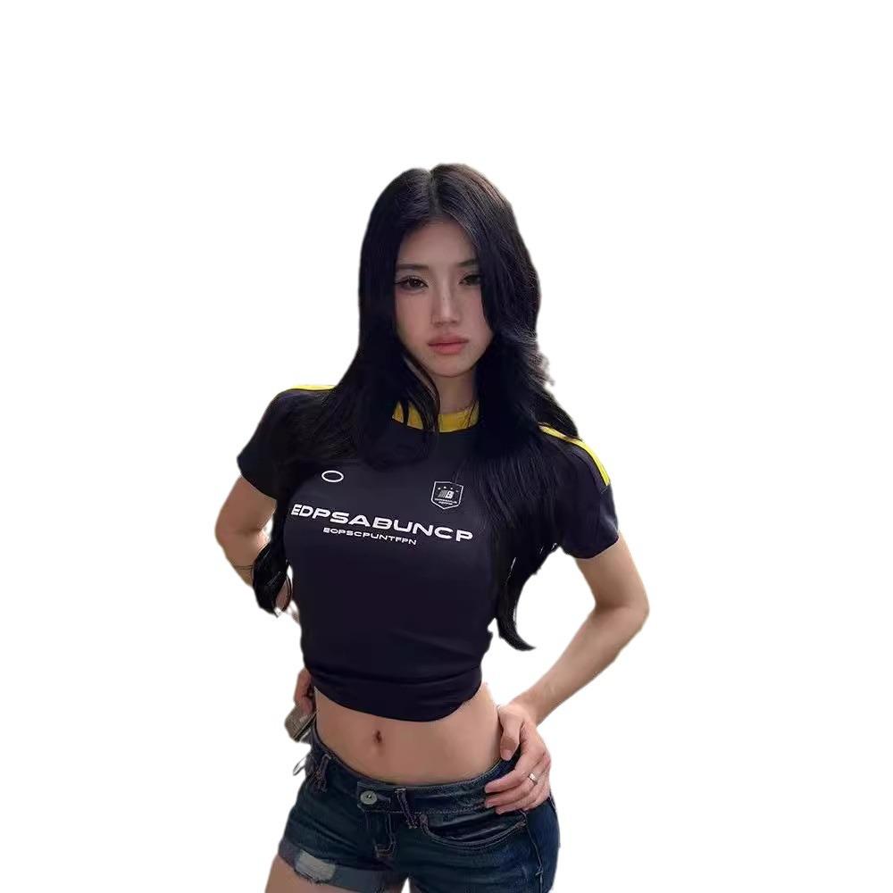 Women's Retro Color Block Raglan T-Shirt - Y2K Slimming Short Sleeve Cropped Top