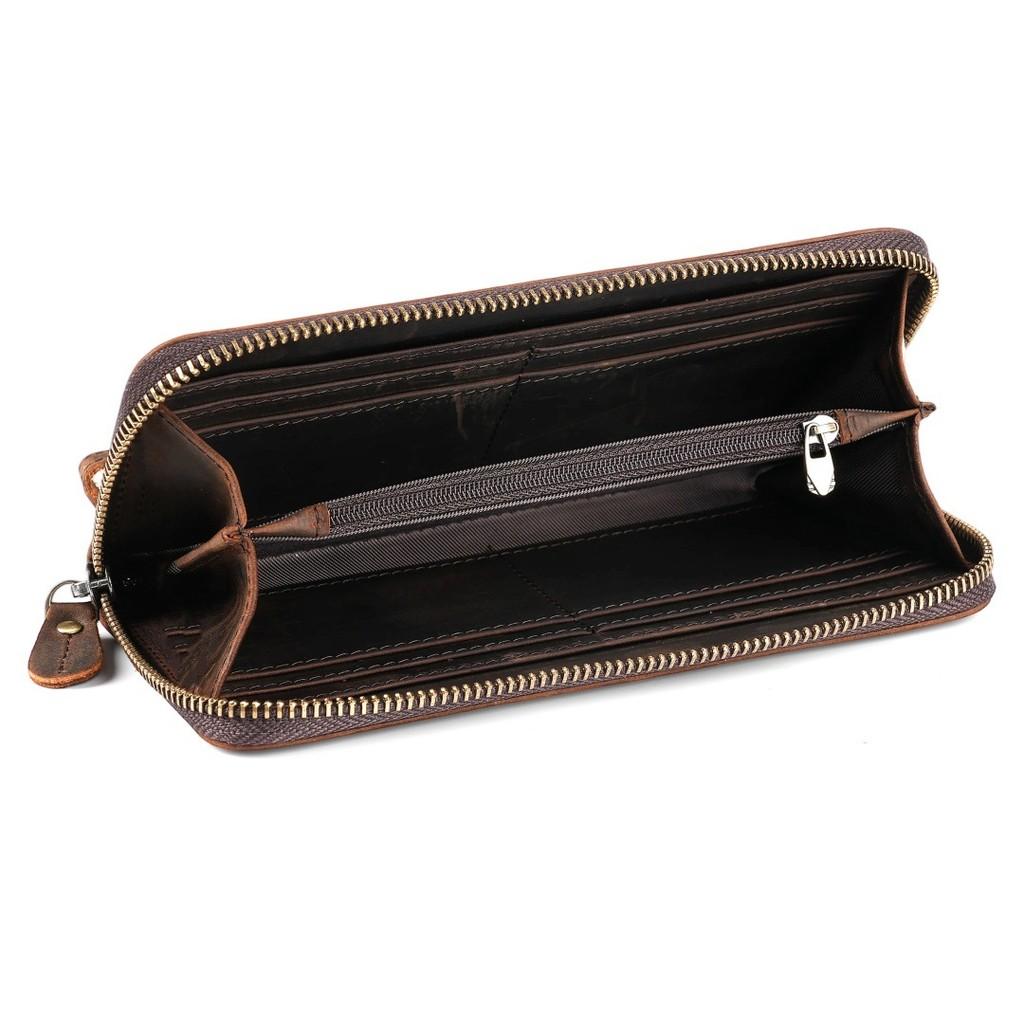 New Men's Genuine Cowhide Clutch Wallet Vintage Embossed Multi-Card Slots Wrist Strap Ready Stock Luxury Long Wallet