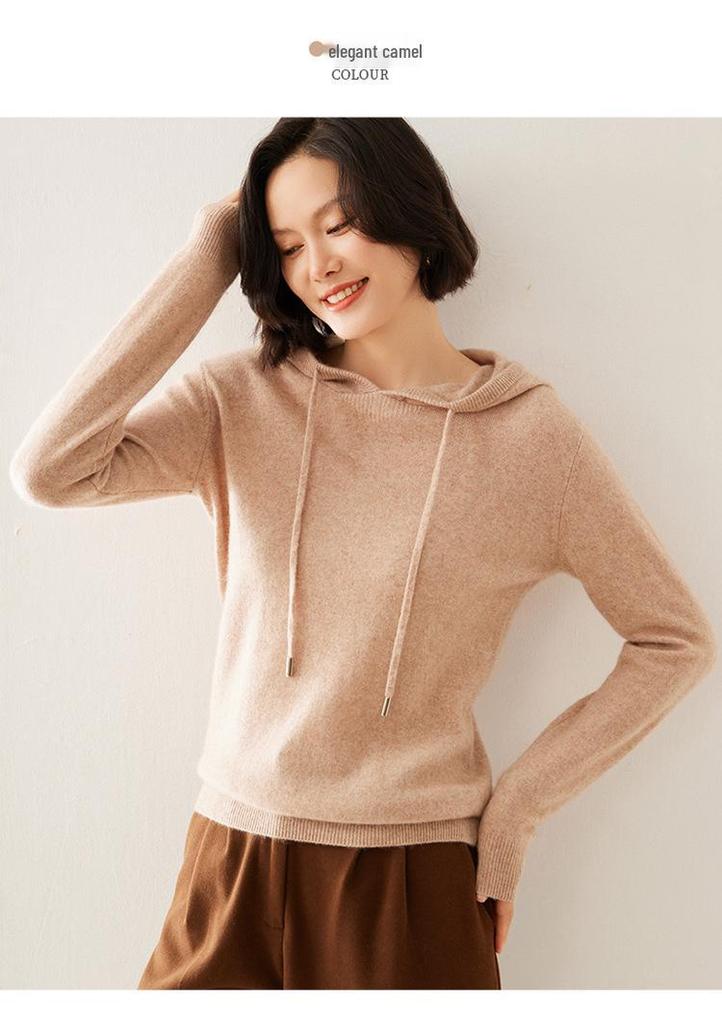 Women's Hooded Cashmere Sweater: Loose Knitwear Top for Autumn/Winter