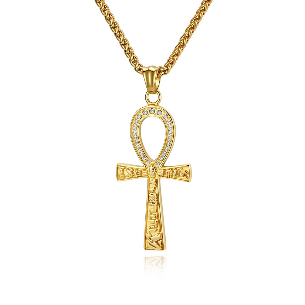 Ancient Egyptian Anka Titanium Steel Cross Necklace Niche Literary Personality Body Protection Pendant Sweater Chain