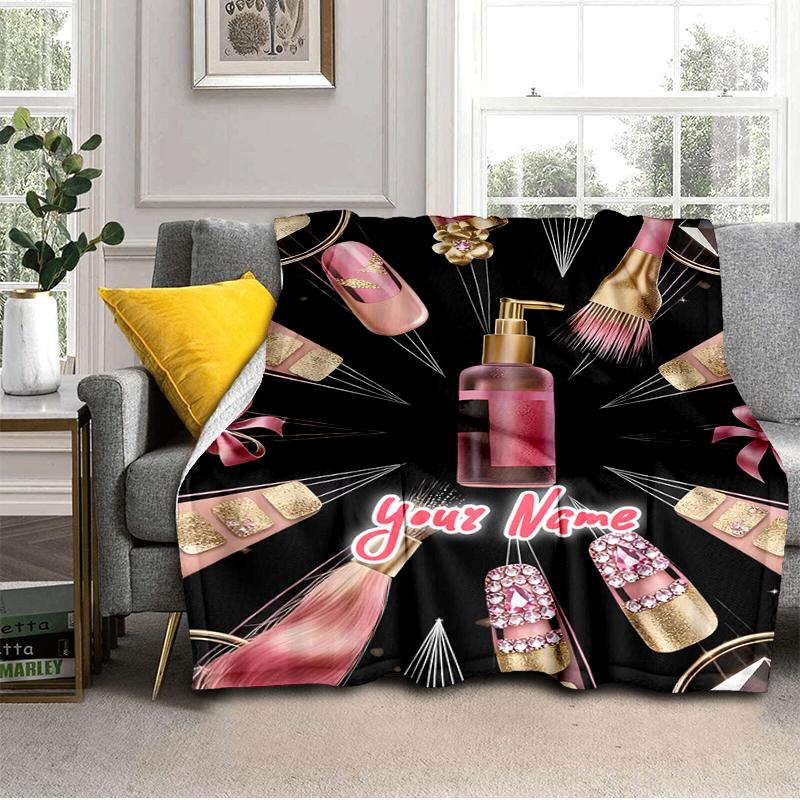 1PC Custom Name Glamorous Nail Art outdooor Flannel blankets Throw Blanket All-Season Throw Gift Bedspread for Couch, Bed, Camping Holiday Birthday gi