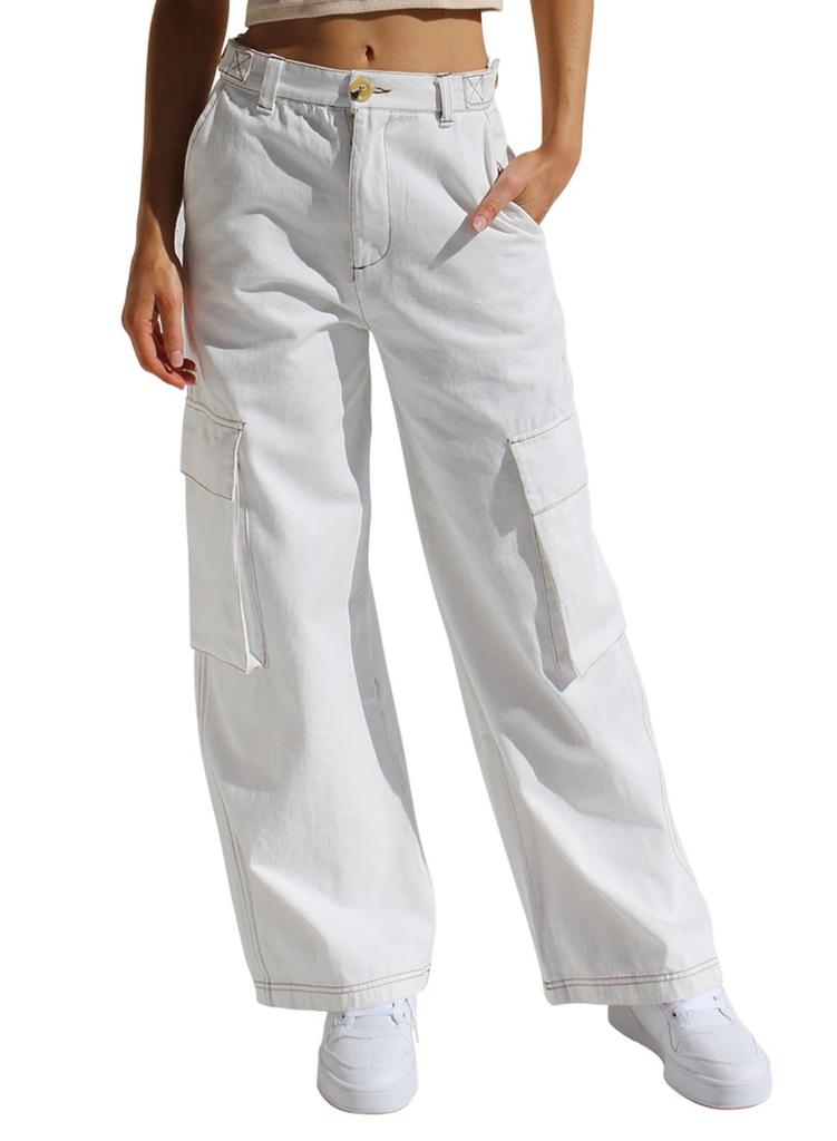 Damen Low Rise Cargo Jeans Gerade Beine Mehrere Taschen Denim Hosen Gewaschen Nicht Elastisch Lässige Lange Hosen