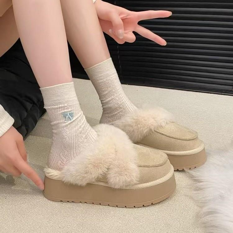 Women's Europe and the United States lightweight comfortable non-slip heightening winter warm plush lining non-slip wearable leisure cotton slippers